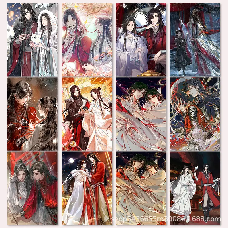 10/64pcs Anime Tian Guan Ci Fu LOMO Card Stickers Xie Lian Hua Cheng HD Sealing Label Decals Wall Desk Stationery Sticker Toys