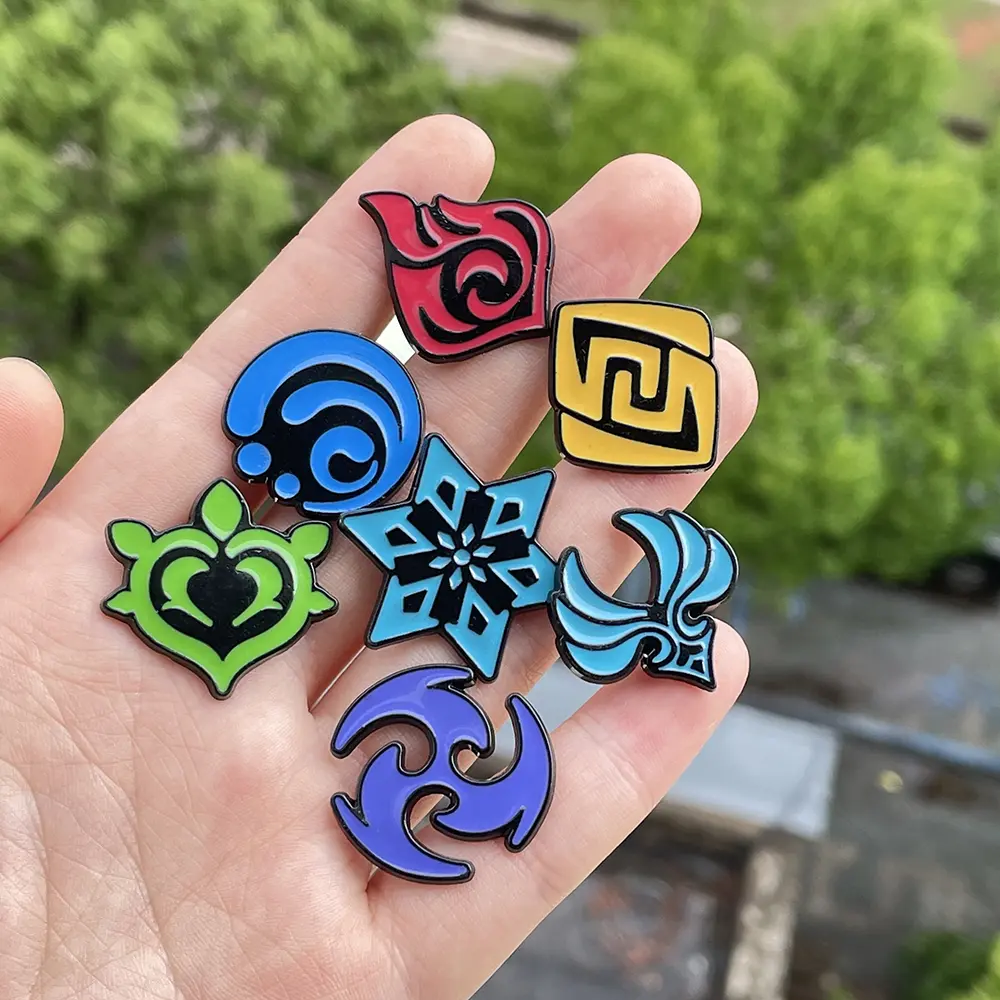 Genshin Impact Vision Enamel Pins Custom Mondstadt Liyue Inazuma Brooch Lapel Badges Cartoon Game Jewelry Gift for Kids Friends