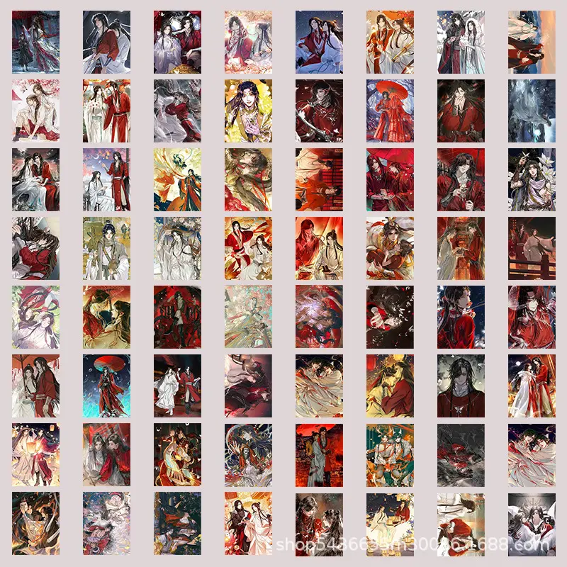 10/64pcs Anime Tian Guan Ci Fu LOMO Card Stickers Xie Lian Hua Cheng HD Sealing Label Decals Wall Desk Stationery Sticker Toys