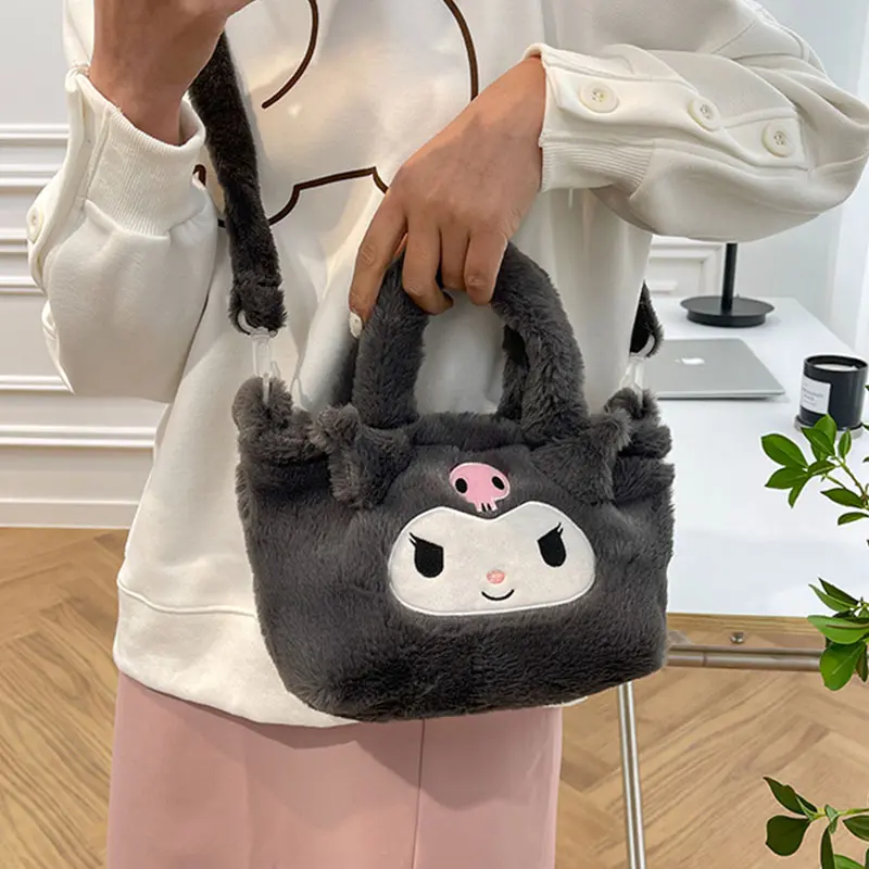 Kawaii Plushie Sanrio Kuromi Bag Kawaii Kt Cinnamoroll Shoulder Bag Cute Melody Stuffed Storage Handbag Birthday Gift for Girl
