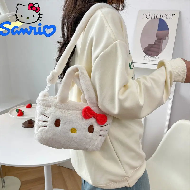 Kawaii Plushie Sanrio Kuromi Bag Kawaii Kt Cinnamoroll Shoulder Bag Cute Melody Stuffed Storage Handbag Birthday Gift for Girl