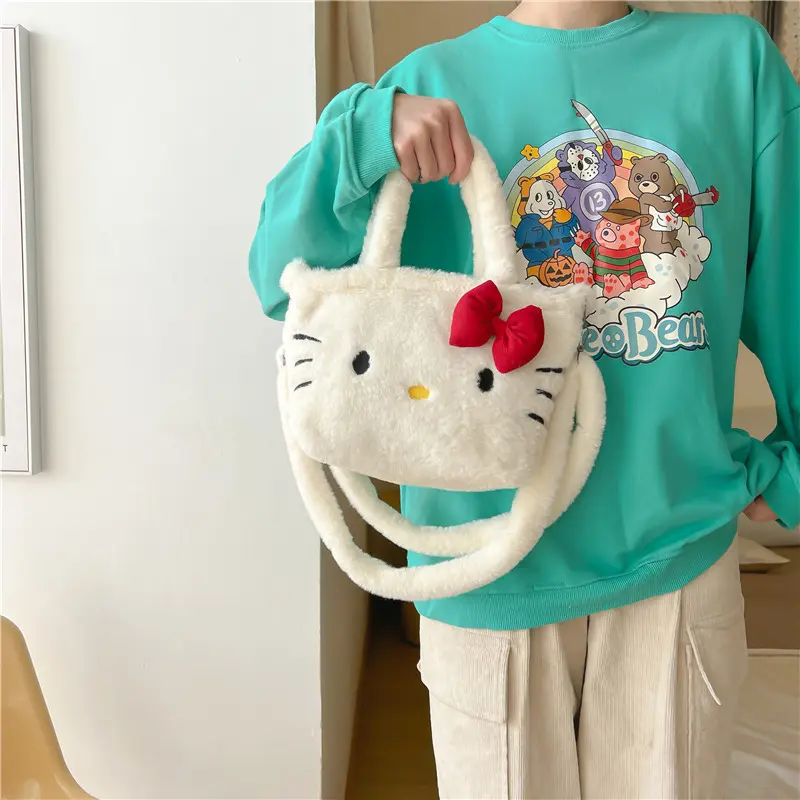 Kawaii Plushie Sanrio Kuromi Bag Kawaii Kt Cinnamoroll Shoulder Bag Cute Melody Stuffed Storage Handbag Birthday Gift for Girl