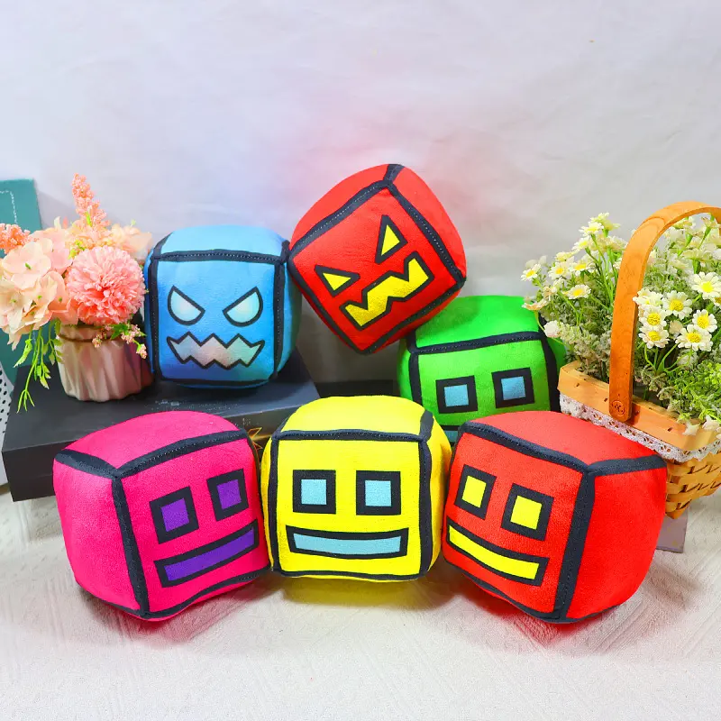 12cm New Halloween Geometry Dash Cube Plush Toys Small Pillow Stuffed Plushie Doll Square Pendant Game Cute Kids Birthday Gift