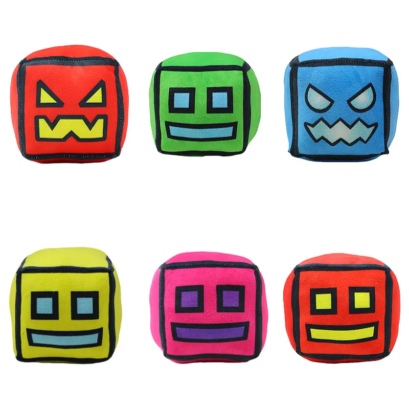 12cm New Halloween Geometry Dash Cube Plush Toys Small Pillow Stuffed Plushie Doll Square Pendant Game Cute Kids Birthday Gift