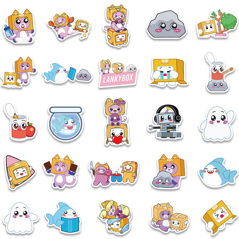 50PCS  Cute Lankybox Cartoon Stickers for Suitcase Skateboard Guitar Laptop Phone Decor Waterproof Sticker Kids Toys
