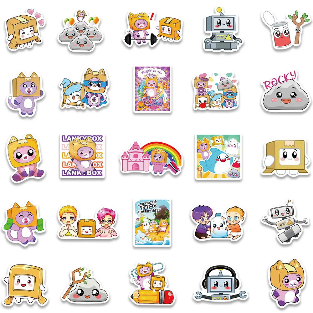 50PCS  Cute Lankybox Cartoon Stickers for Suitcase Skateboard Guitar Laptop Phone Decor Waterproof Sticker Kids Toys