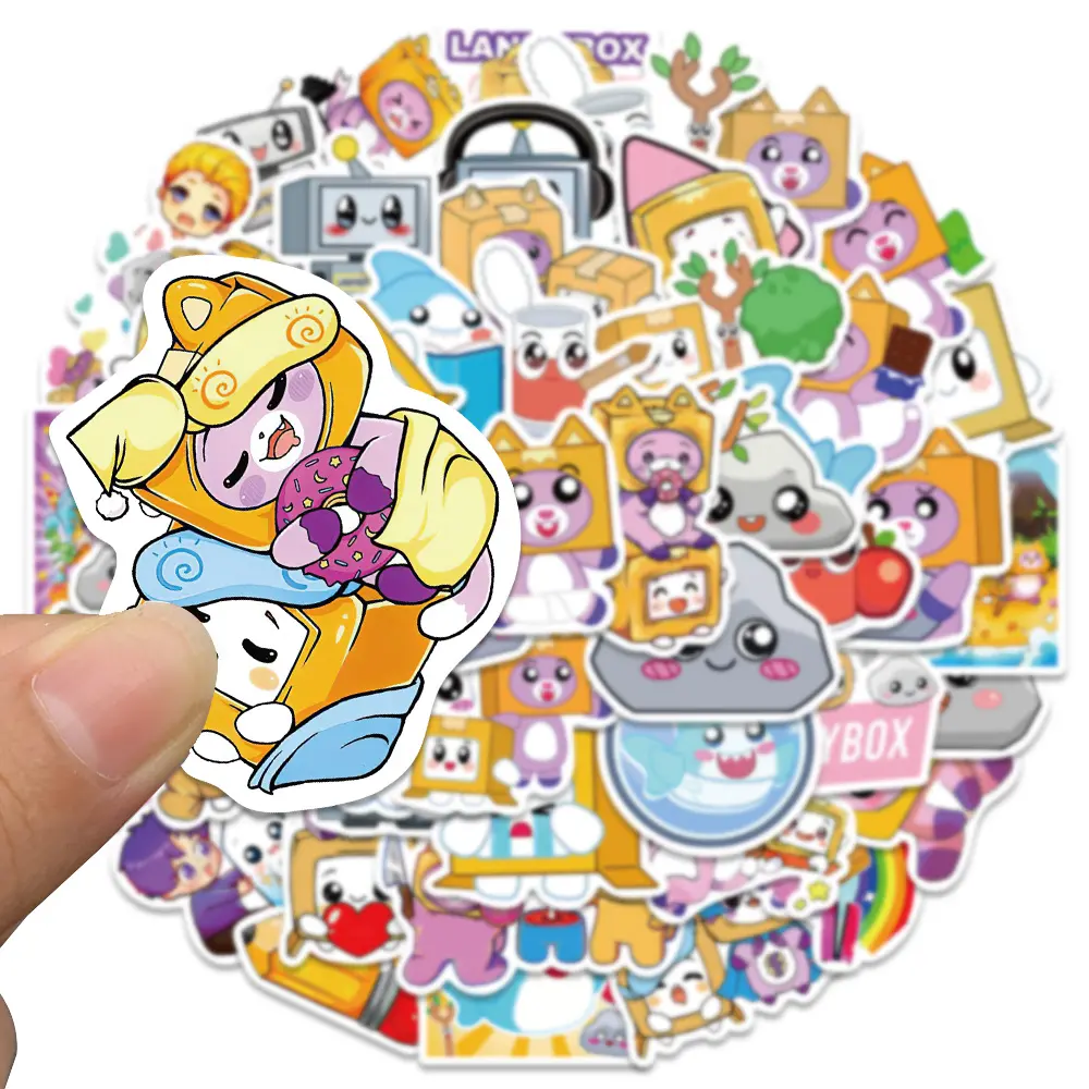 50PCS  Cute Lankybox Cartoon Stickers for Suitcase Skateboard Guitar Laptop Phone Decor Waterproof Sticker Kids Toys