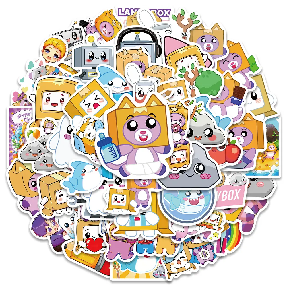 50PCS  Cute Lankybox Cartoon Stickers for Suitcase Skateboard Guitar Laptop Phone Decor Waterproof Sticker Kids Toys