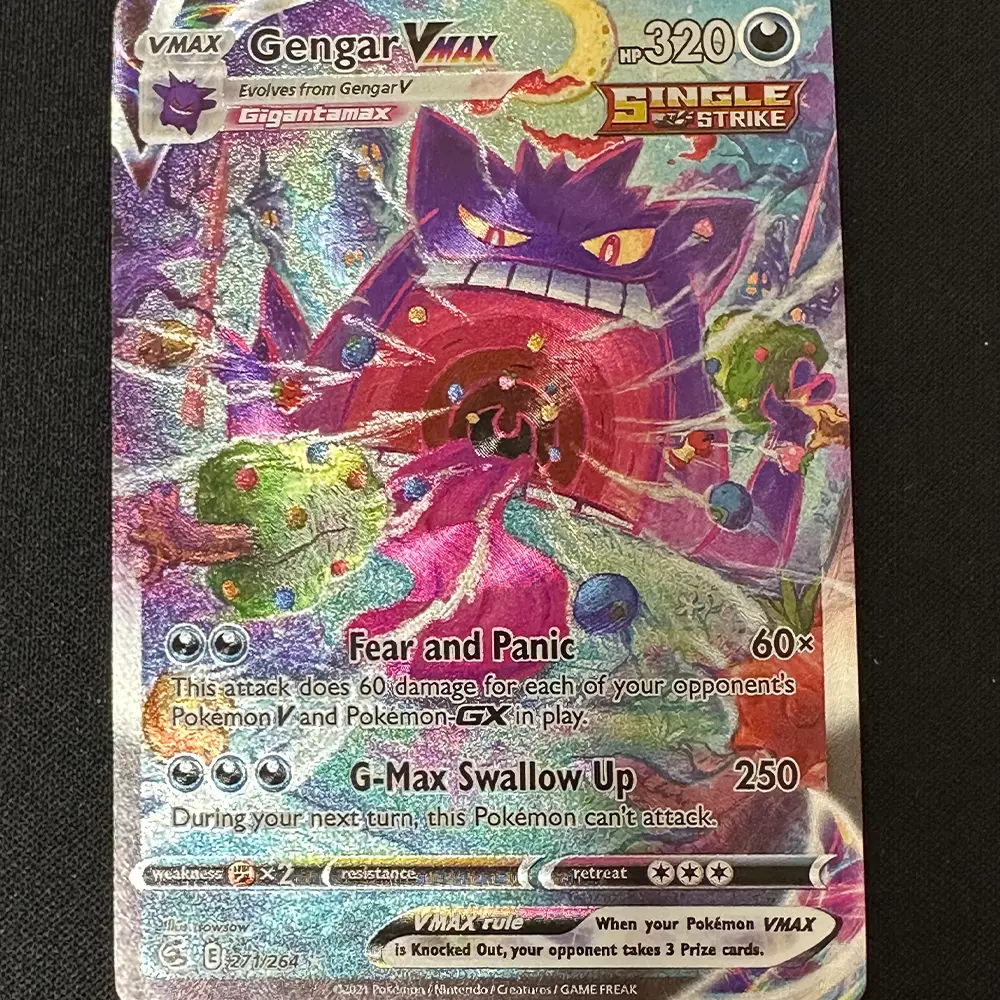 PTCG Game Collection Cards Anime Gengar VMAX Swallow Up English Version Refractive Colorful Flash Texture Child Gift Toy 63*88mm