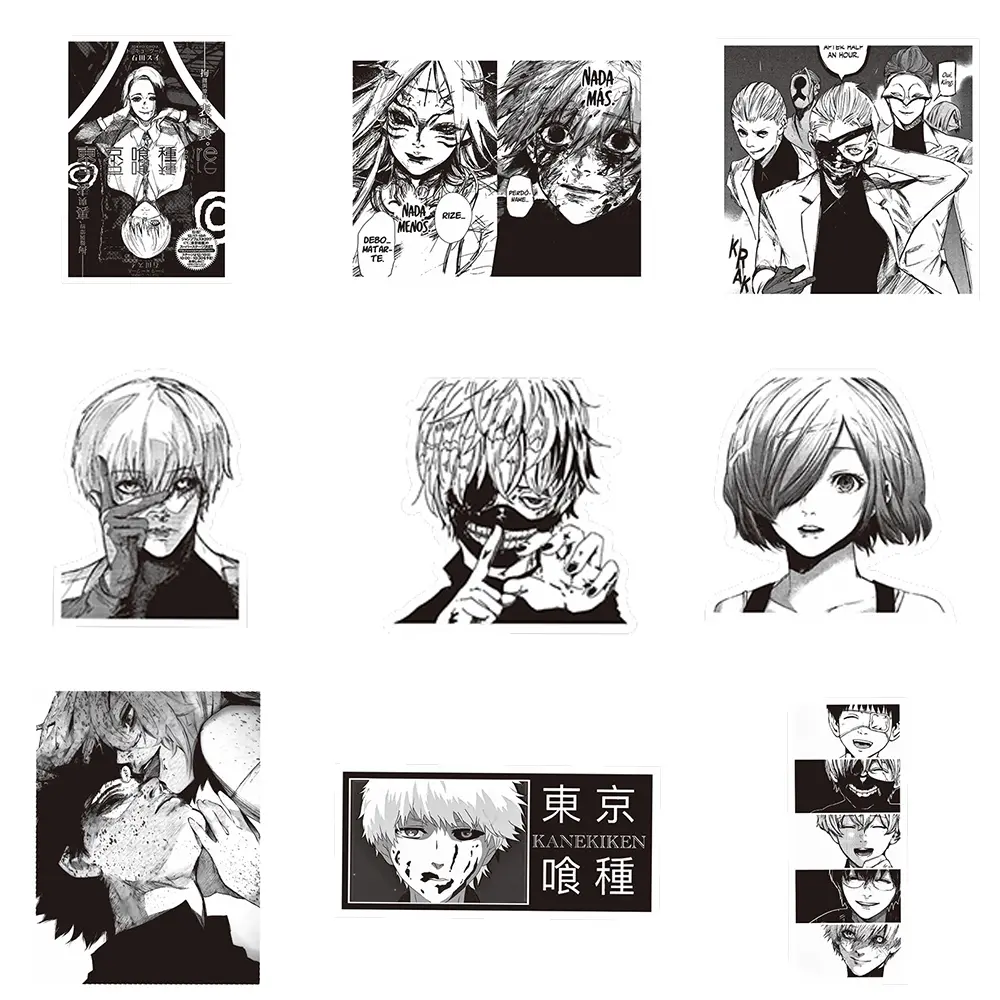 10/30/70pcs Black White Anime Tokyo Ghoul Stickers Kaneki Ken Cartoon Sticker Water Bottle Phone Notebook Cool Decals Decoration