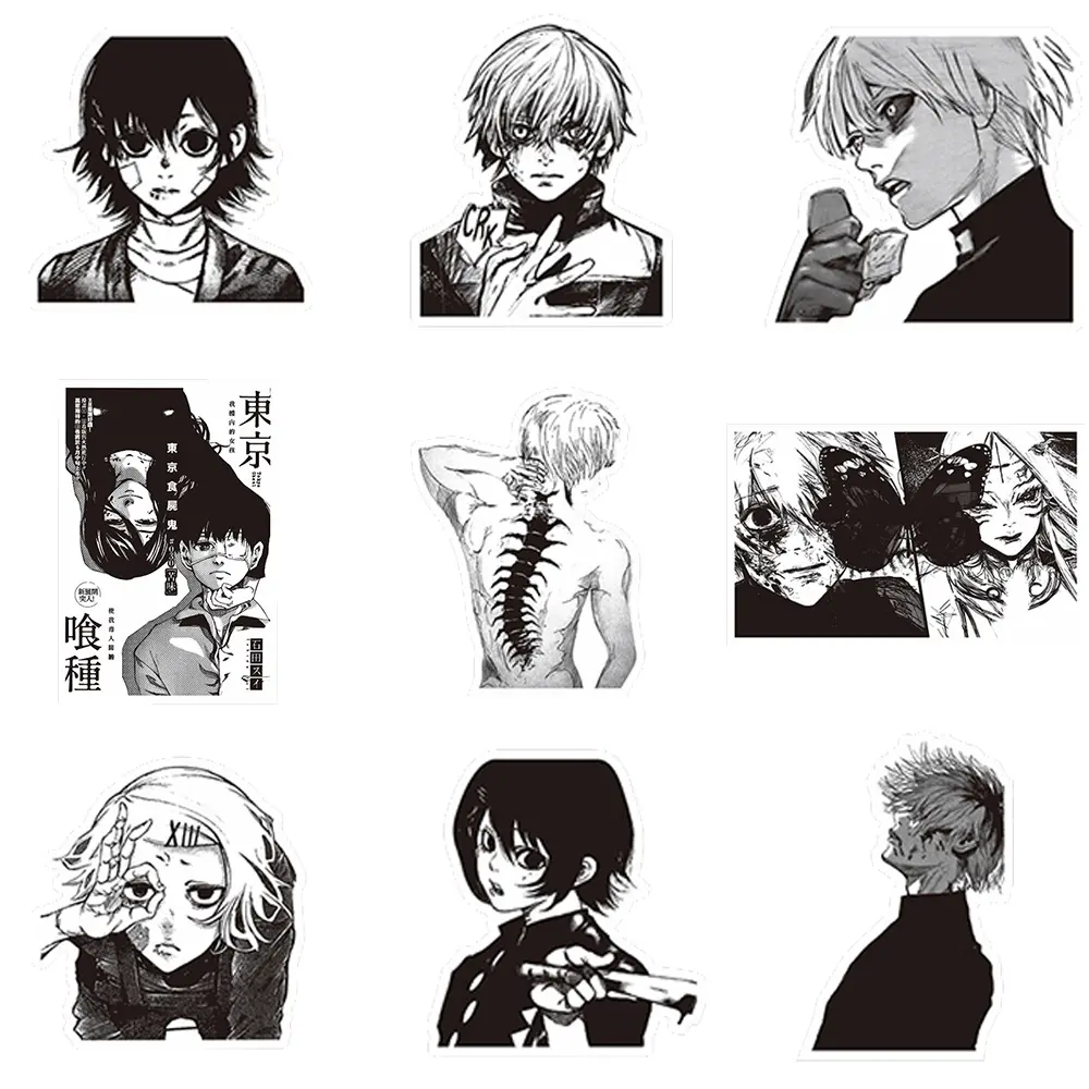 10/30/70pcs Black White Anime Tokyo Ghoul Stickers Kaneki Ken Cartoon Sticker Water Bottle Phone Notebook Cool Decals Decoration