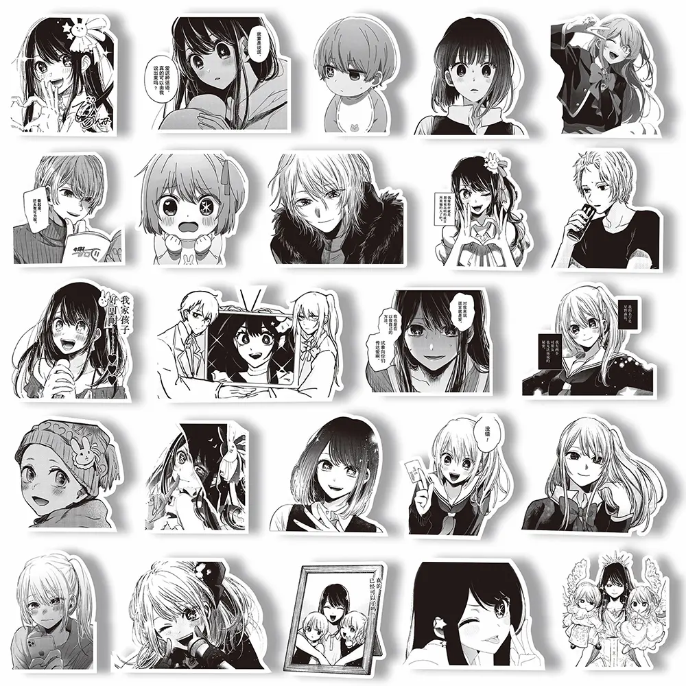 65pcs Oshi no Ko Japan Anime Graffiti Stickers Black White Decals Laptop Phone Skateboard Suitcase Car Waterproof Sticker Toys