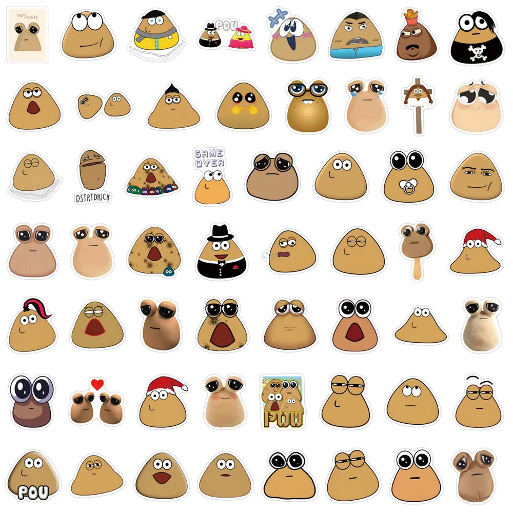 50pcs/Set My Pet Alien Pou Stickers DIY Decoration Waterproof Skateboard Notebook Luggage Laptop Phone Fridge Decals