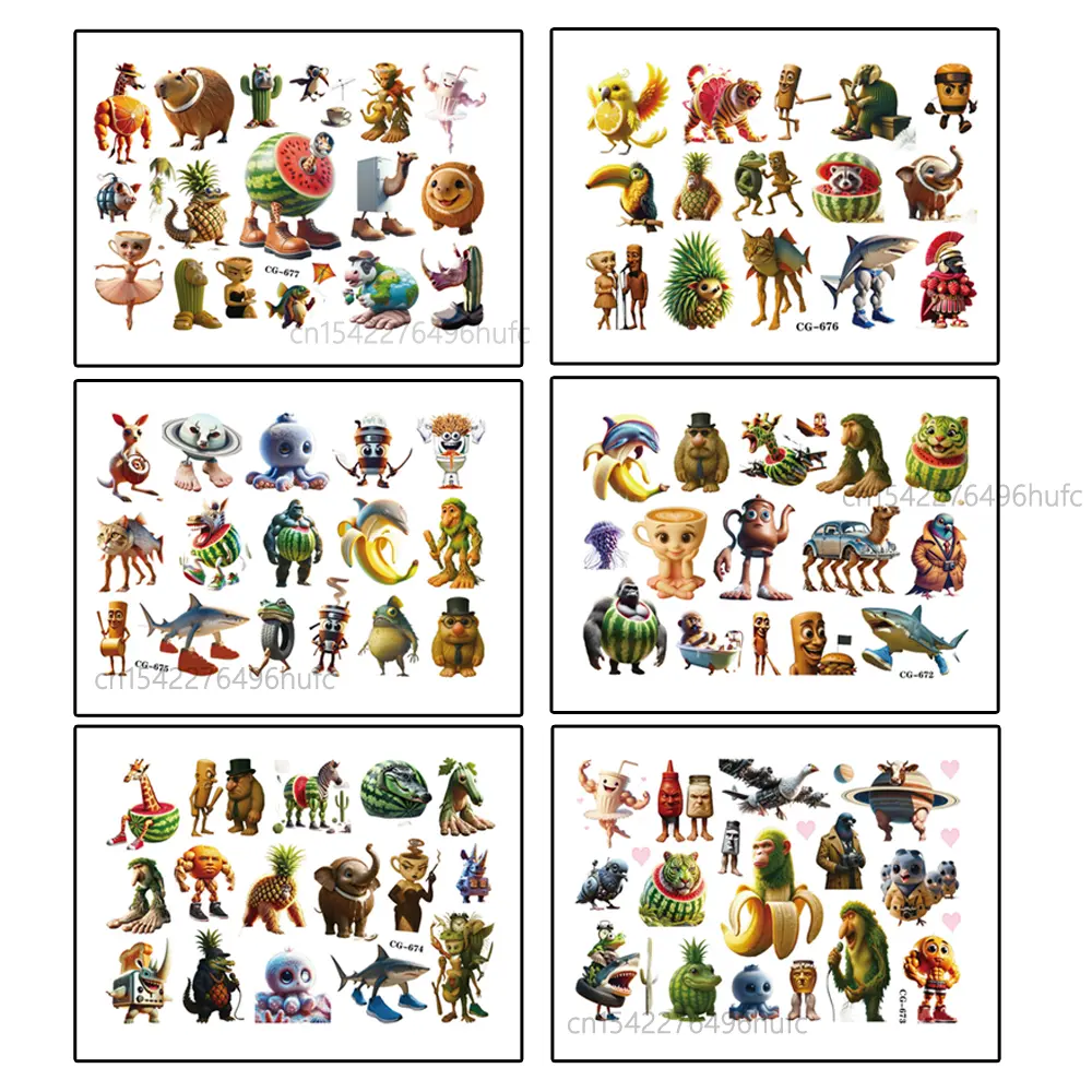 3/1pcs Waterproof Temporary Tattoo Italian Brainrot Abstract Animal Tattoo Stickers for Children Tung Sahur Sticker Xmas Gifts