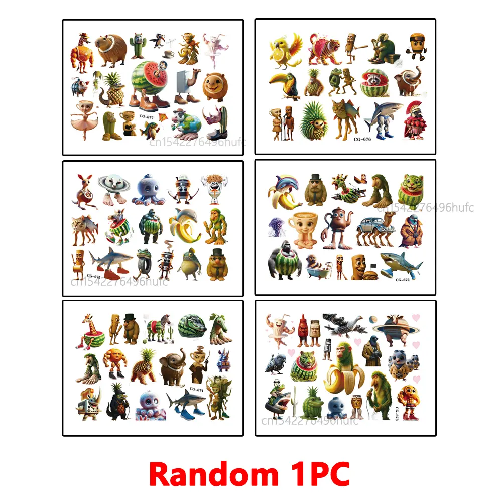 3/1pcs Waterproof Temporary Tattoo Italian Brainrot Abstract Animal Tattoo Stickers for Children Tung Sahur Sticker Xmas Gifts