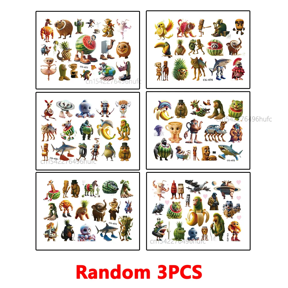 3/1pcs Waterproof Temporary Tattoo Italian Brainrot Abstract Animal Tattoo Stickers for Children Tung Sahur Sticker Xmas Gifts