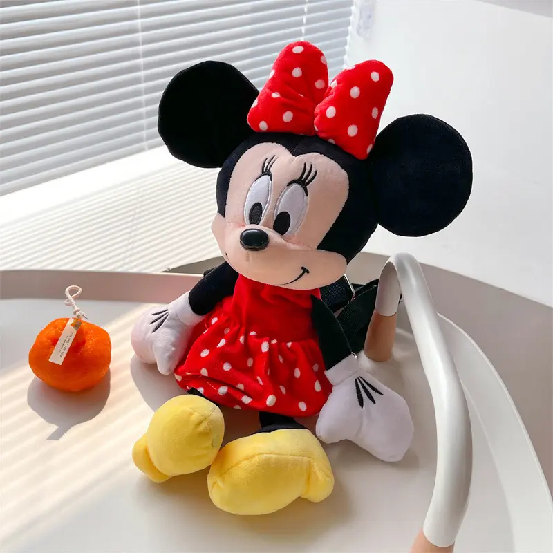 Disney Mickey Plush Backpack Kawaii Minnie Plush Soft Bag Girl Cartoon Handbag Anime Stuffed Storage Bag For Girls Birthday Gift