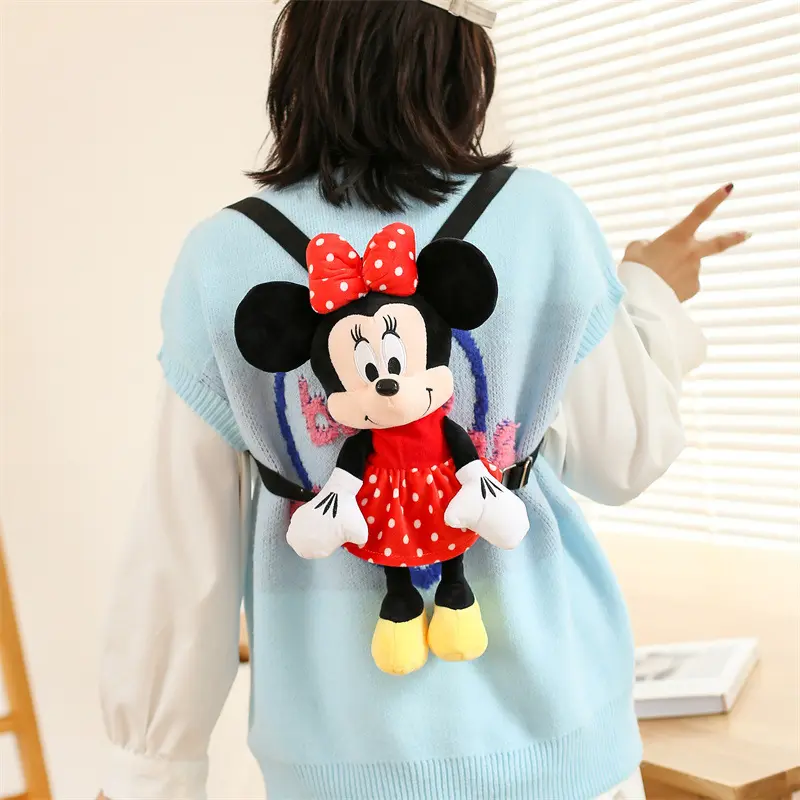 Disney Mickey Plush Backpack Kawaii Minnie Plush Soft Bag Girl Cartoon Handbag Anime Stuffed Storage Bag For Girls Birthday Gift