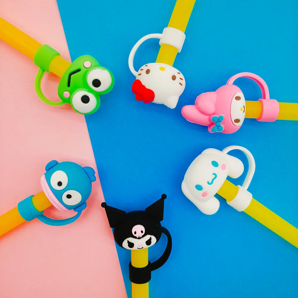 Sanrio Dustproof Straw Cap Hello Kitty Cinnamoroll Cute Cartoon Silicone Straw Cap Kulomi Straw Cup Accessories Party Props Gift