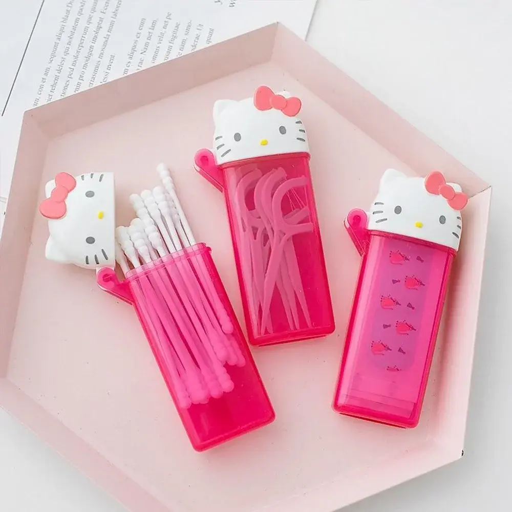 Sanrio Hello Kitty Storage Box - Kawaii Anime My Melody Toothpick & Cosmetic Swab Organizer, Portable Mini Travel Container
