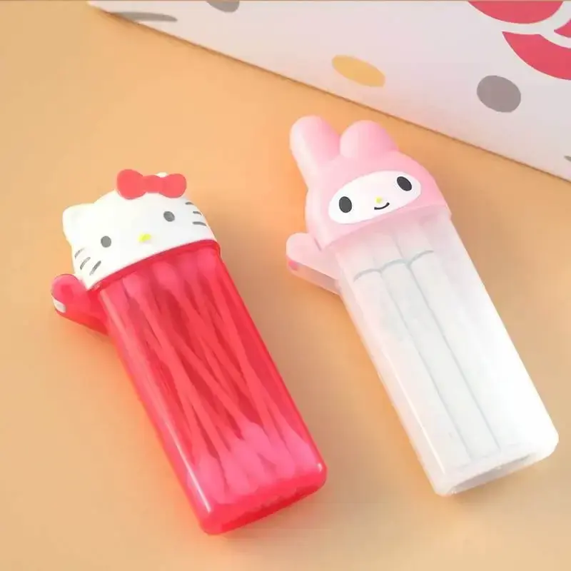 Sanrio Hello Kitty Storage Box - Kawaii Anime My Melody Toothpick & Cosmetic Swab Organizer, Portable Mini Travel Container