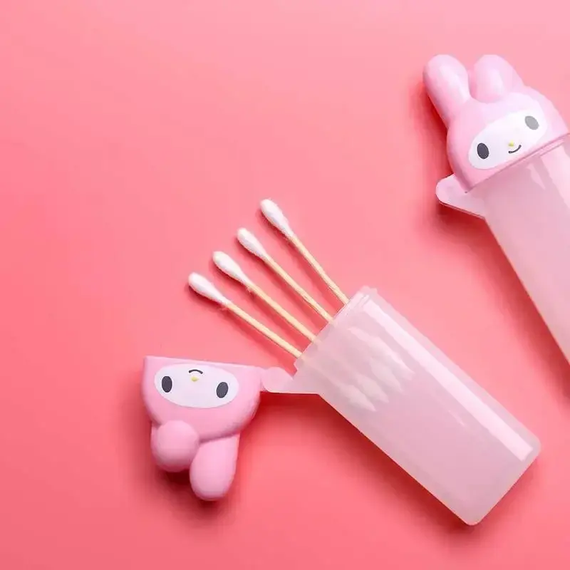Sanrio Hello Kitty Storage Box - Kawaii Anime My Melody Toothpick & Cosmetic Swab Organizer, Portable Mini Travel Container