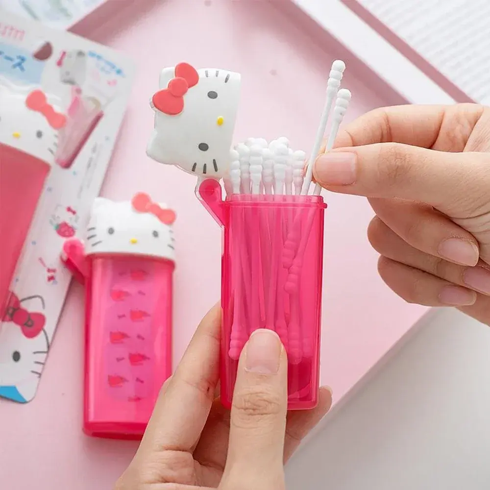 Sanrio Hello Kitty Storage Box - Kawaii Anime My Melody Toothpick & Cosmetic Swab Organizer, Portable Mini Travel Container