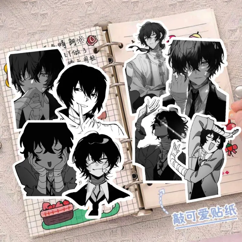 10/70Pcs Anime Wen Hao Wild Dogs Black and White Sticker Dazai Osamu Cool Cartoon Decoration Laptop Skateboarding Children Toys