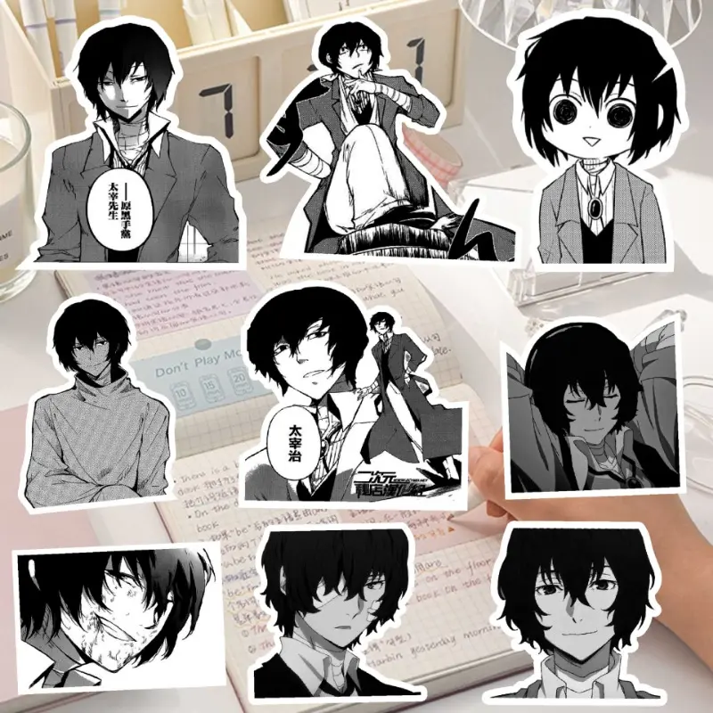 10/70Pcs Anime Wen Hao Wild Dogs Black and White Sticker Dazai Osamu Cool Cartoon Decoration Laptop Skateboarding Children Toys