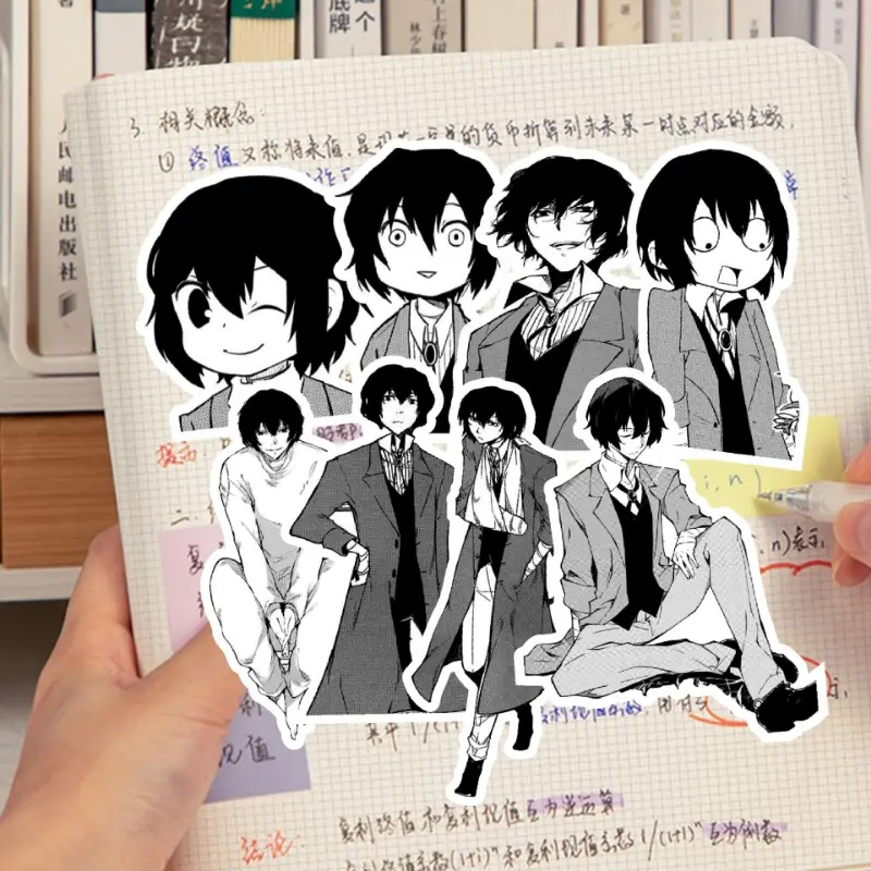 10/70Pcs Anime Wen Hao Wild Dogs Black and White Sticker Dazai Osamu Cool Cartoon Decoration Laptop Skateboarding Children Toys
