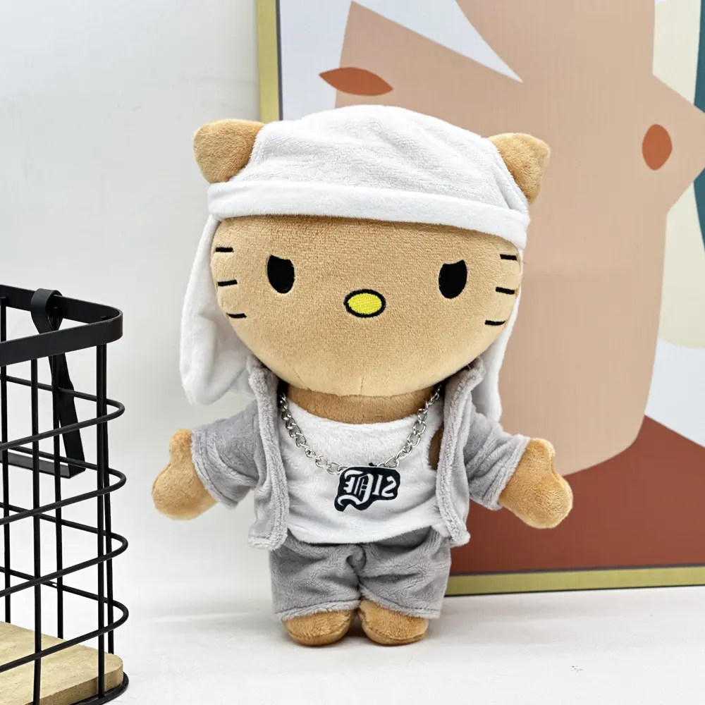 Hello Selena Eminem Plush Doll White Hat Boy Figure Stuffed Toys Cute Cat Boys Girls Christmas Gift 24cm