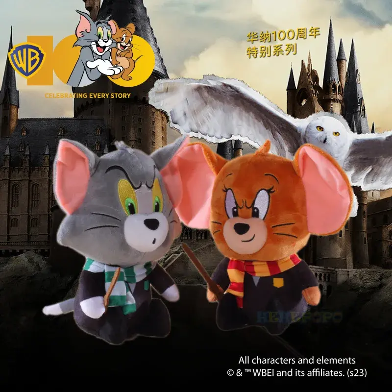 Warner 100th Anniversary Tom and Jerry Plush Doll Cosplay Harry Potter Tom Dressed Smaller Keychain Design Stuffed Animal Doll