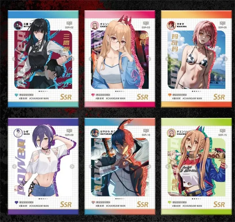 New Chainsaw Man Card Hell Hero Cards Denji Makima Rare Metal Card Fold Cards Animation Collection Card Children Toys Gifts