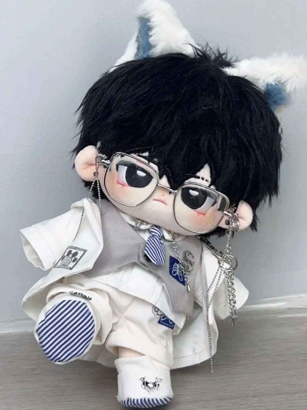 20cm Cotton Doll Replacement Outfit Set Handsome Baby Clothes White Suit Uniform School Scene Cosplay Suits for Plush Dolls Body