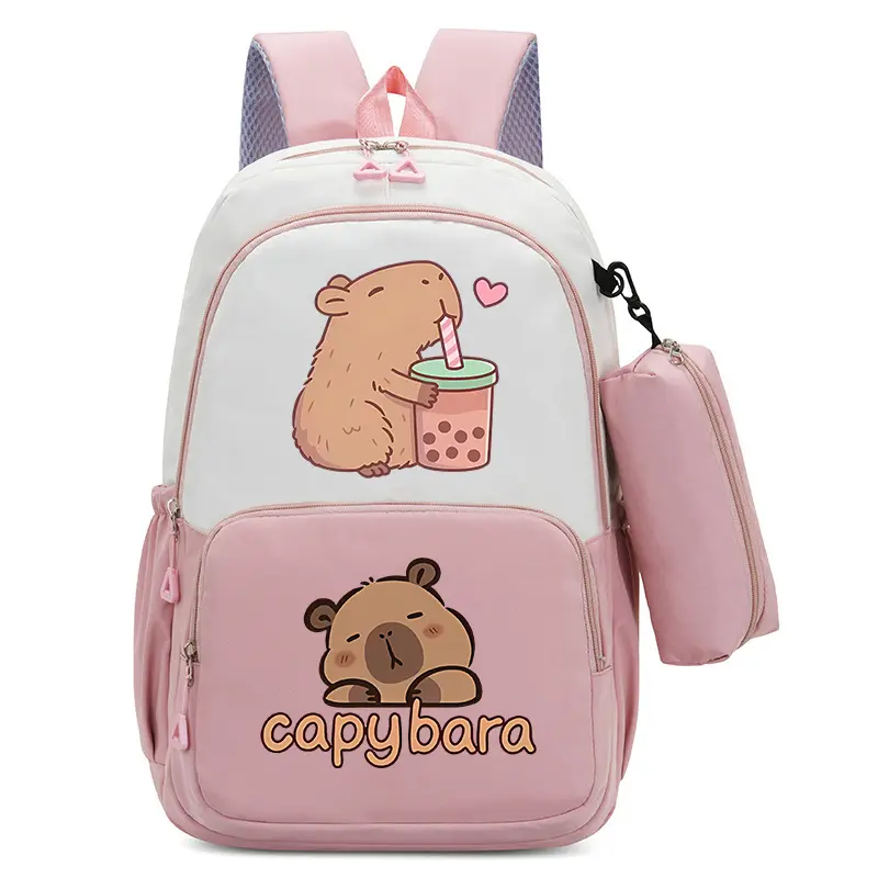 2pcs Capybara Large Backpacks Pencil Bag Cartoon Anime Animals Schoolbags Fashion Book Shoulders Bags Boys Girls Birthday Gift