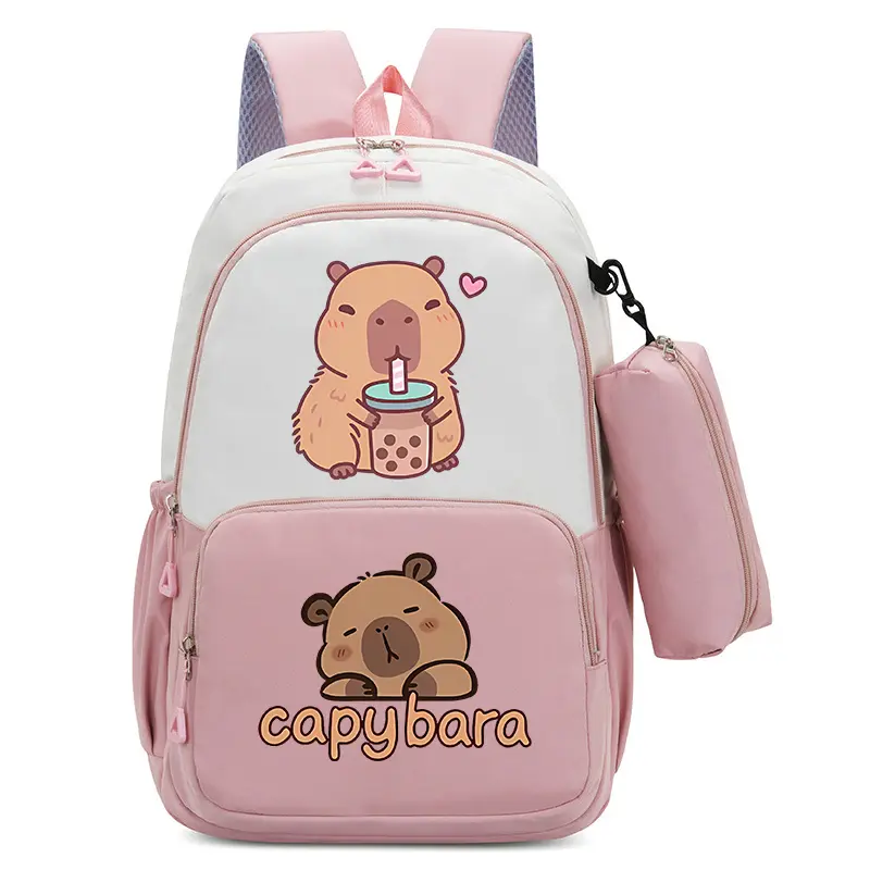 2pcs Capybara Large Backpacks Pencil Bag Cartoon Anime Animals Schoolbags Fashion Book Shoulders Bags Boys Girls Birthday Gift