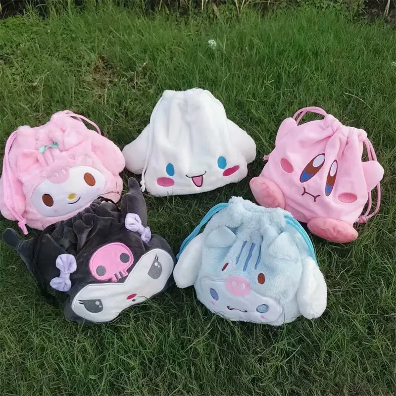 Sanrio Kuromi My Melody Plush Bag Cute Cinnamoroll Travel Storage Bags Mini Pochacco Pompom Purin Children Makeup Drawstring Bag