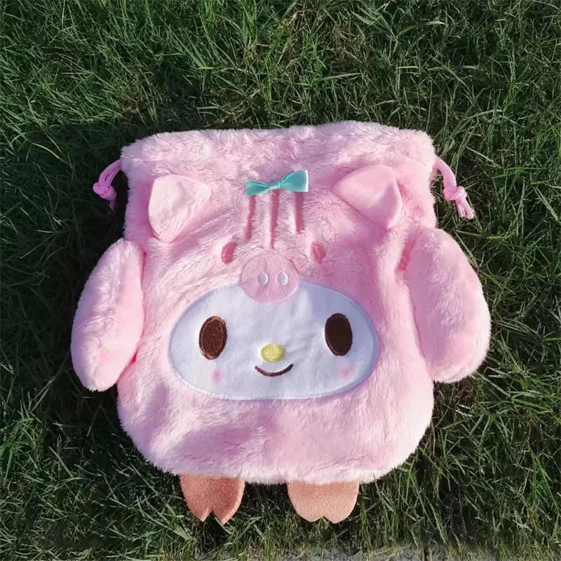 Sanrio Kuromi My Melody Plush Bag Cute Cinnamoroll Travel Storage Bags Mini Pochacco Pompom Purin Children Makeup Drawstring Bag