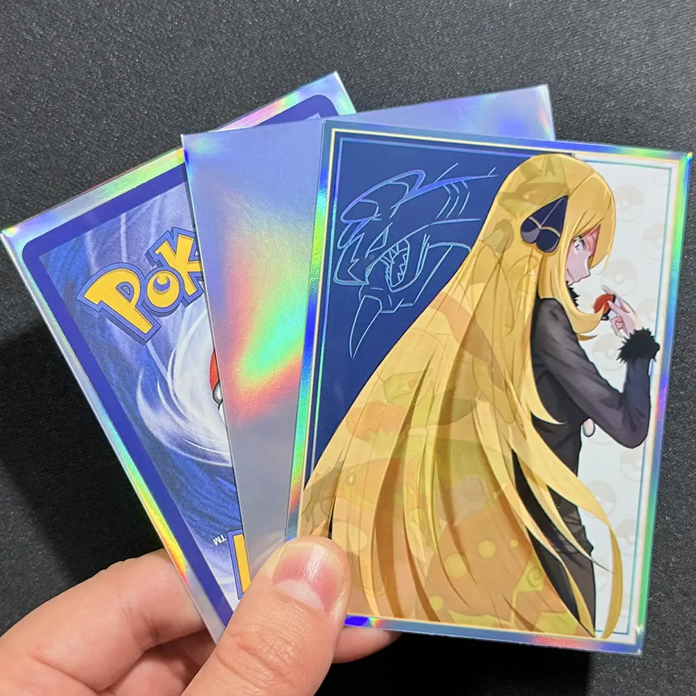 60PCS Foil Cynthia Card Sleeve Holographic Anime Girl PTCG Standard Size Card Protectors Table Game Protective Cover 67x92mm