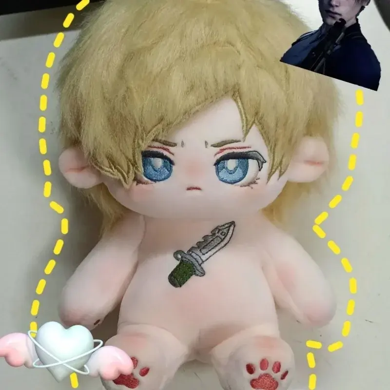 20cm Game Resident Evil Leon Scott Kennedy Cosplay  Handsome Nude Doll Cotton Plush Toy Stuffed Soft Plushie Xmas Gift