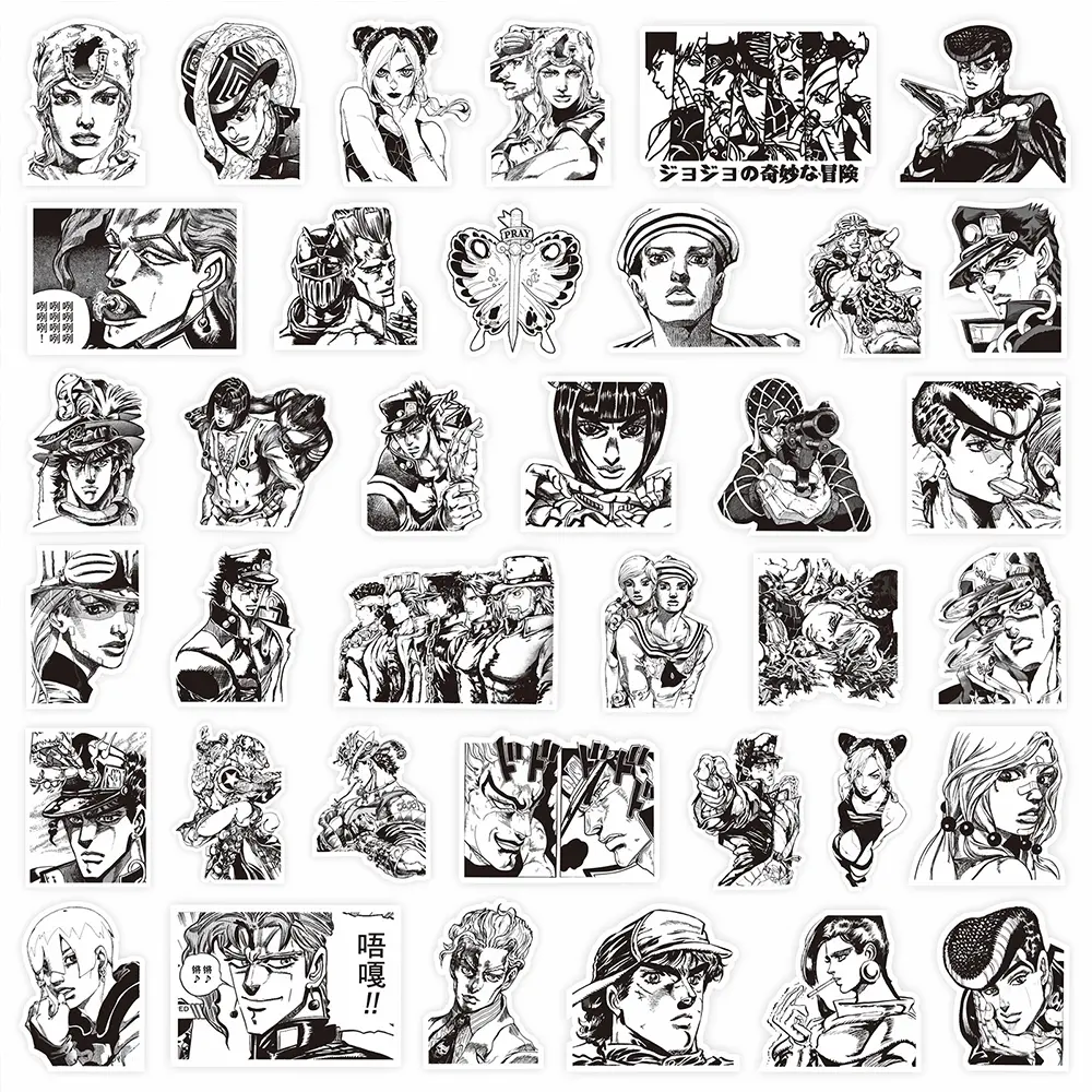 10/30/77pcs Black White Anime JoJo Bizarre Adventure Stickers Laptop Phone Fridge Skateboard Decoration Sticker Kid Classics Toy