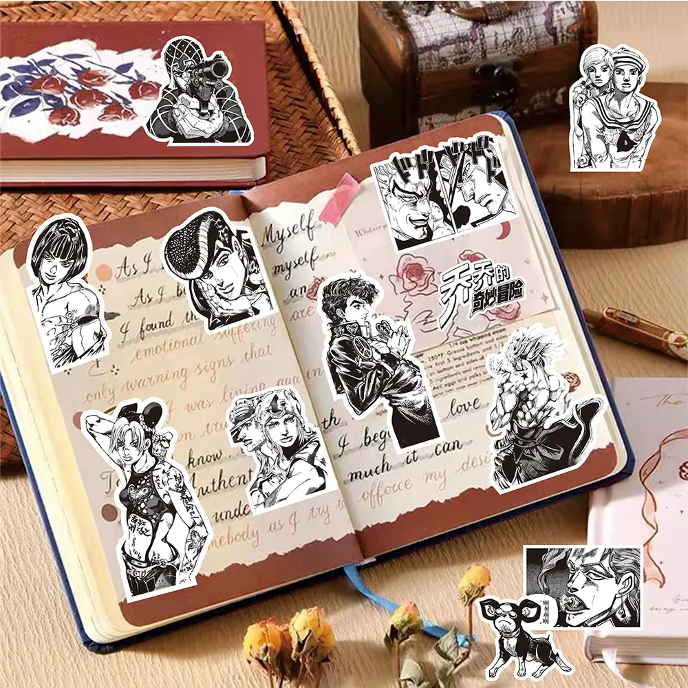 10/30/77pcs Black White Anime JoJo Bizarre Adventure Stickers Laptop Phone Fridge Skateboard Decoration Sticker Kid Classics Toy