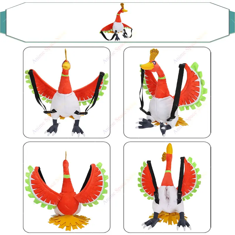 New Arrival Pokemon Ho-Oh Backpack Plush Anime Charizard Gengar Mimikyu Snorlax Mew Stuffed Peluche Schoolbag Messenger Bag Toys
