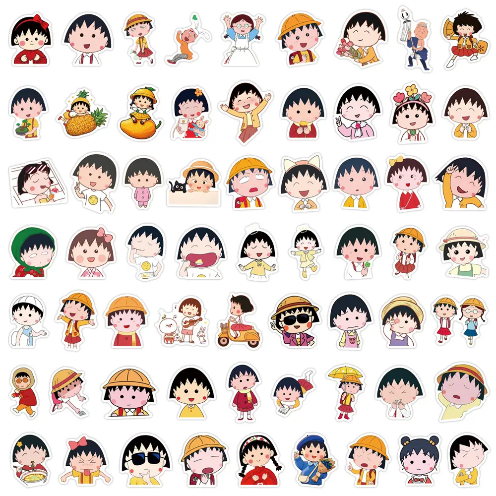 60PCS Chibi Maruko Chan Cartoon Stickers Kids Toys Funny Anime Decoration Suitcase Fridge Laptop Guitar Car Bike Graffiti Decals