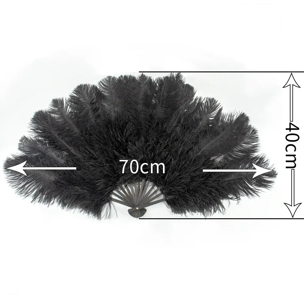 Colored Natural Ostrich Feather Fan 15Bone Handheld Ostrich Plumes Folding Fan for Carnival Dance Stage Show Performance Props