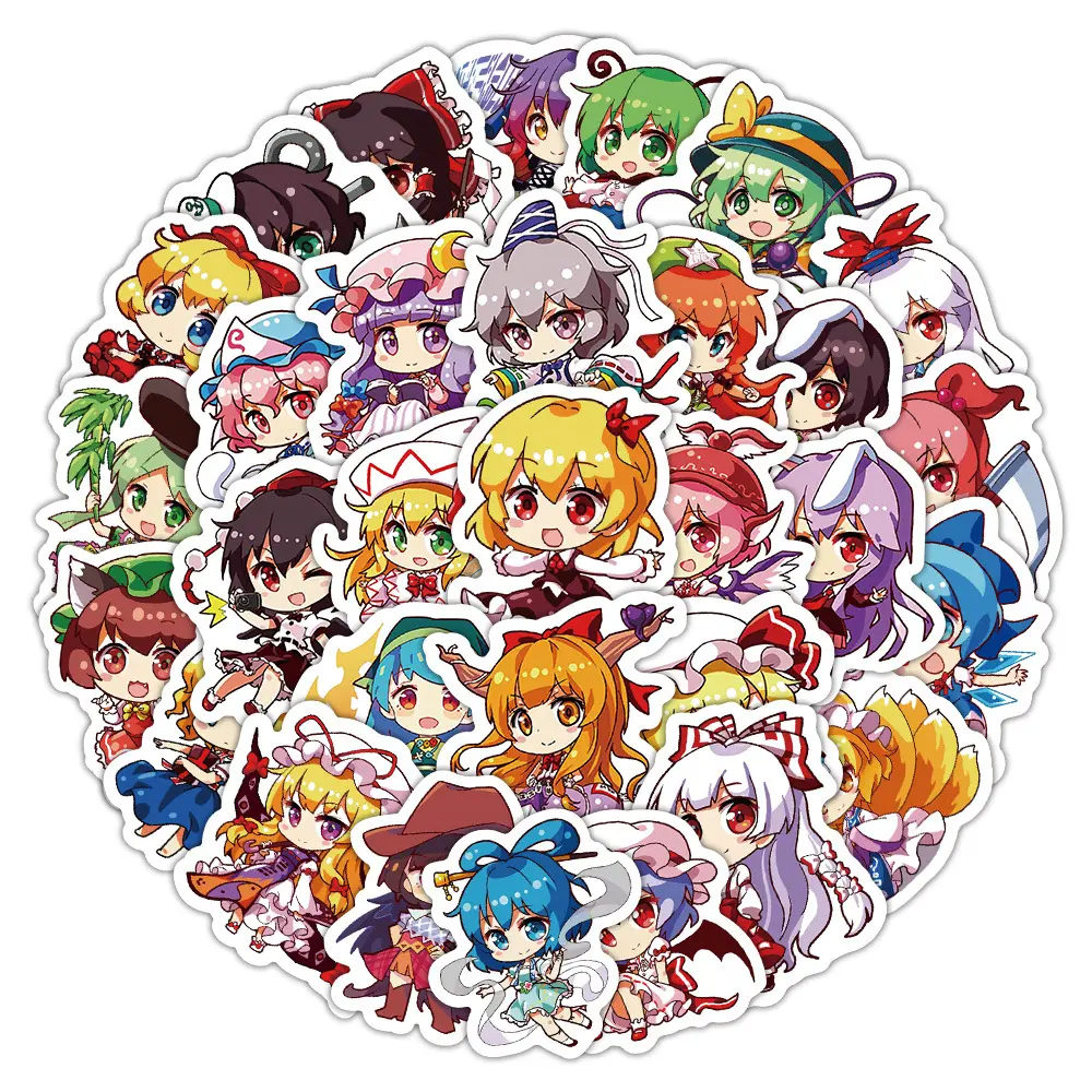 10/60PCS Q version Touhou Project Game Cartoon Cute Graffiti Stickers DIY Refrigerator Water Cup Pencil Case Guitar Decals Toy
