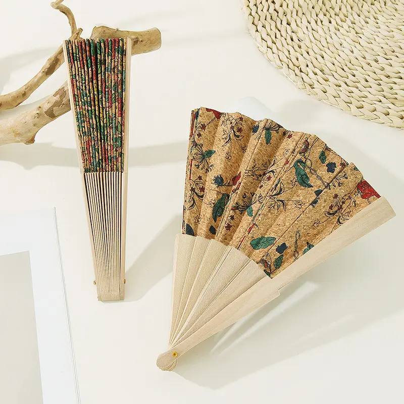 Premium Cork Folding Fan Travel Gift Fan Can Be Used As Shooting Props Handicraft Decoration