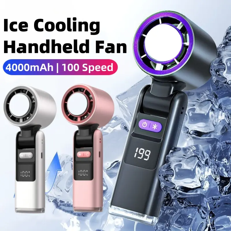 New Mini Handheld Fan 100 Speed Portable Desktop Fans Instant Cooling with Ice Mode Rechargeable Stylish Fan Cooler for Women