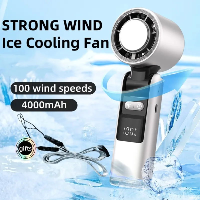 New Mini Handheld Fan 100 Speed Portable Desktop Fans Instant Cooling with Ice Mode Rechargeable Stylish Fan Cooler for Women