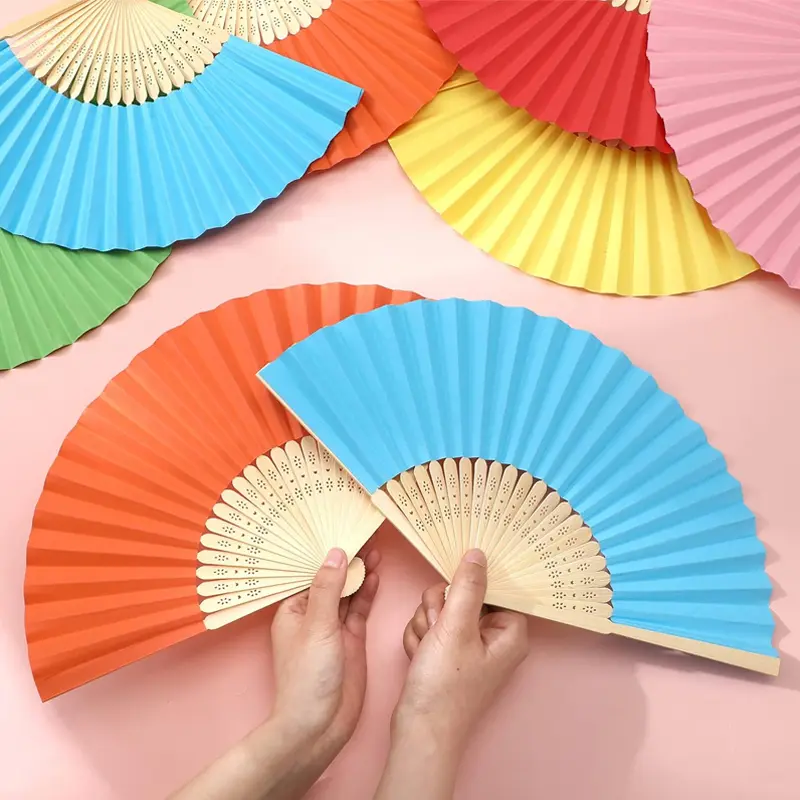 Hand Held Fan Paper Folding Fan Party Decorative New Fashionable Simple Decorative Blank Folding Fans Candy Colored can DIY